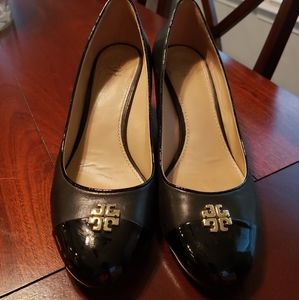 Tory Burch Black Wedges with cap toes